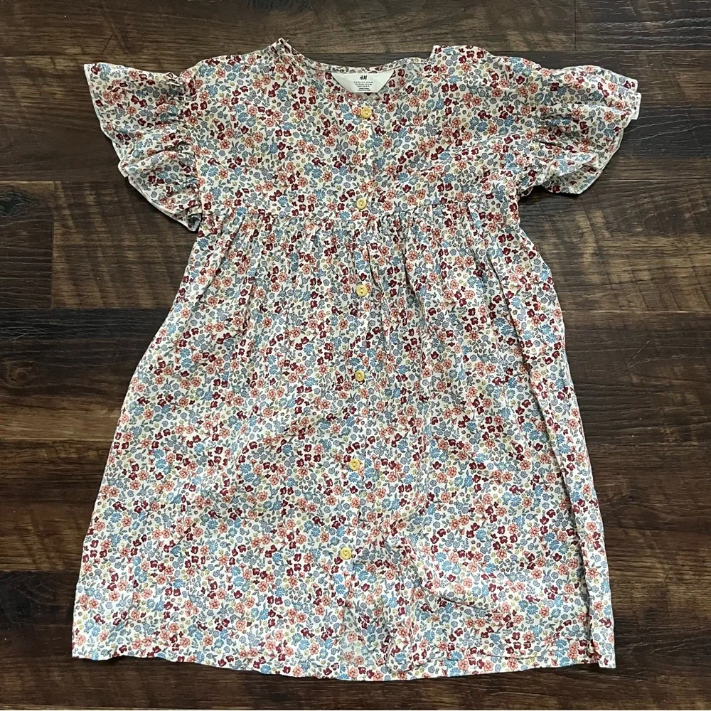 H&M small floral ruffle sleeve shift dress size 8